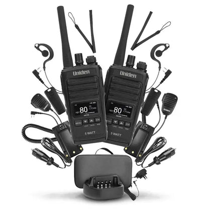 Uniden UH755-2DLX 5 Watt UHF CB Splashproof Handheld Radio – Deluxe Pack