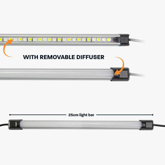 Hard korr 25cm Tri-Colour LED Light Bar with Diffuser