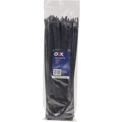 OEX Heavy-Duty Cable Ties – 370mm x 4.8mm – Black Nylon – 100-Pack – ACX1320