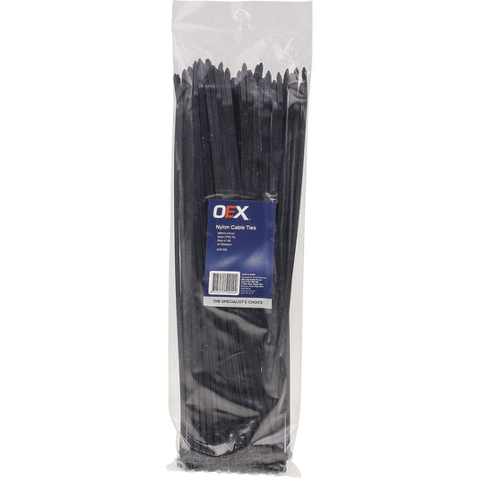 OEX Heavy-Duty Cable Ties – 370mm x 4.8mm – Black Nylon – 100-Pack – ACX1320
