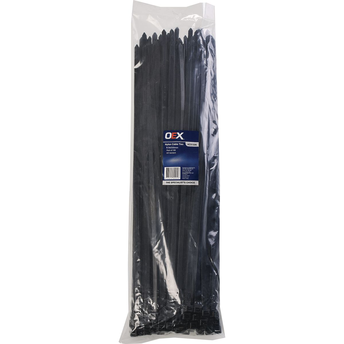 OEX Extra-Long Cable Ties – 8.9mm x 530mm – UV Resistant – Black Nylon – 100 Pack