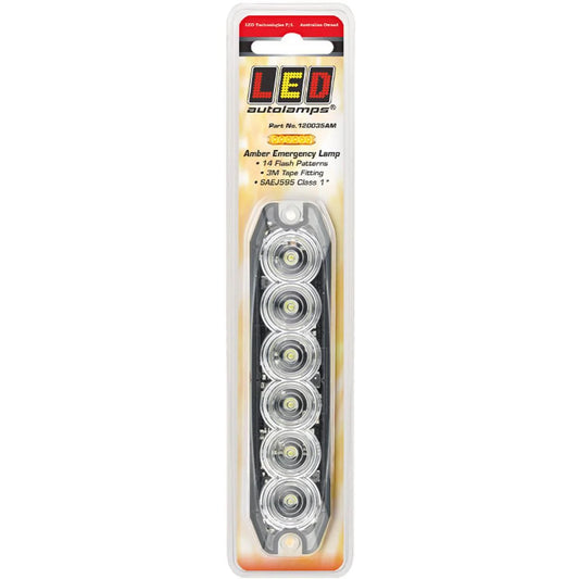 LED Autolamps 12/24V LED Amber Emergency Light Flash Patterns With Sync Wire Blister Pack - 120035AM