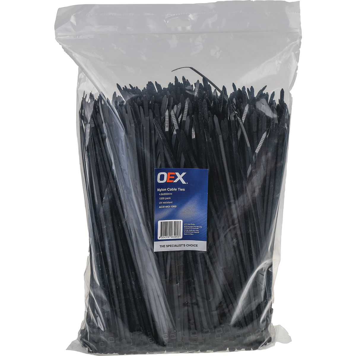 Bulk OEX Cable Ties – 1000pcs – 4.8mm x 300mm – Black Nylon Zip Ties – ACX1443-1000