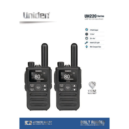 Uniden 2 watt Handheld UHF Radio Twin Pack - UH220-2