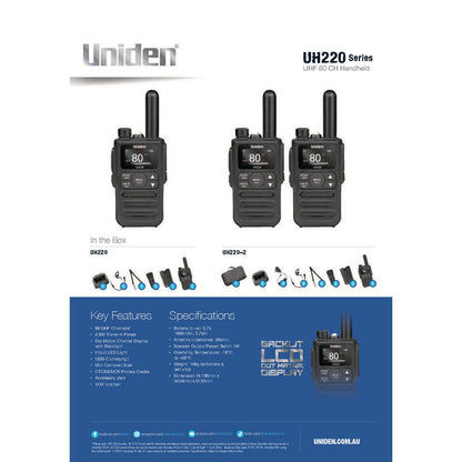 Uniden 2 watt Handheld UHF Radio Twin Pack - UH220-2