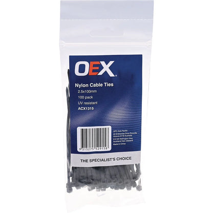 OEX ACX1316 Black Nylon Cable Ties – 3.6mm x 150mm – Pack of 100 – Industrial Grade
