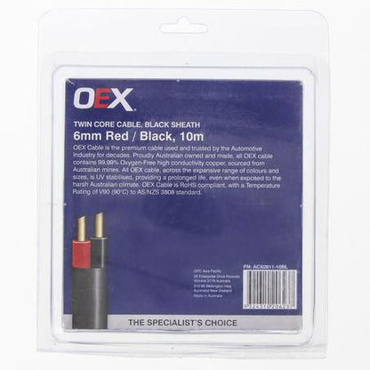 OEX 6mm Sheathed Twin Core Cable – 10m Red/Black for Automotive Use