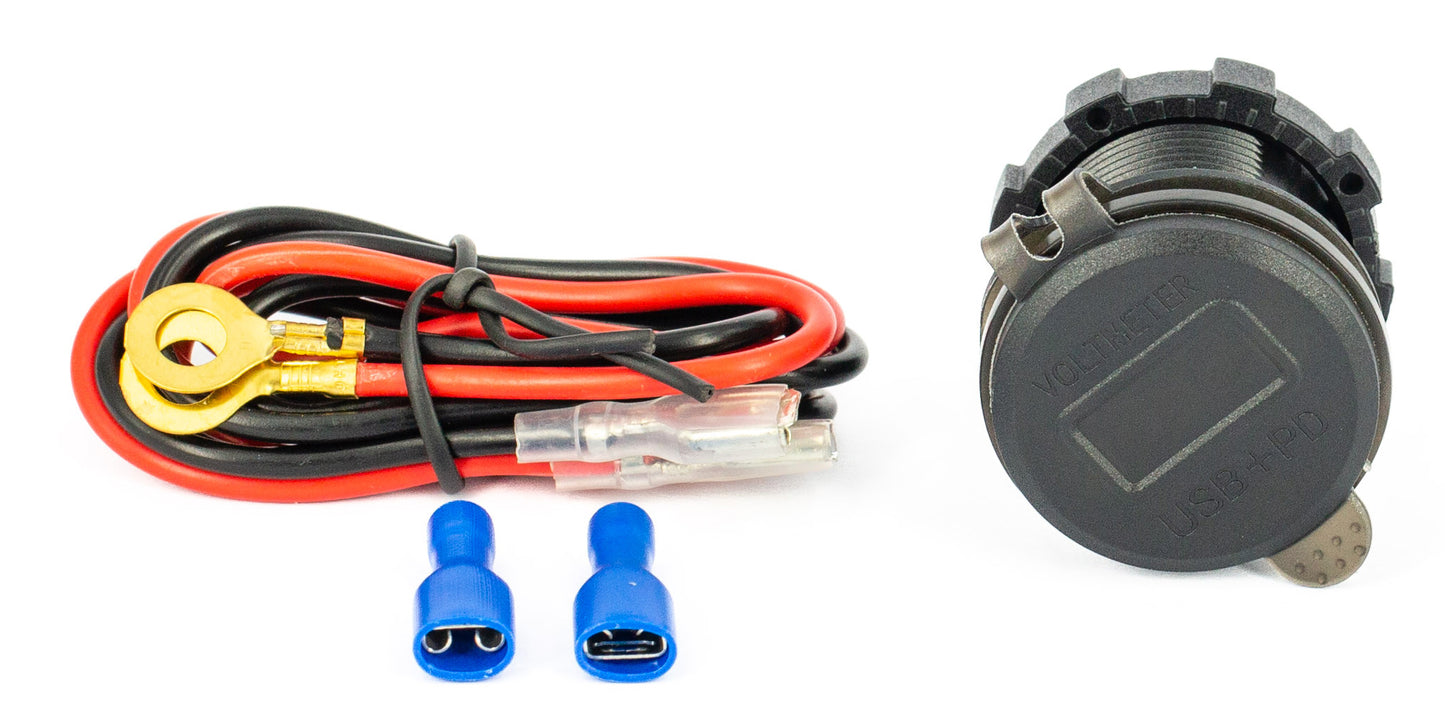 VES USB C Car Charger Socket, 12V/24V Dual USB Outlet PD3.0 & QC3.0 Car USB Port with LED Voltmeter and ON/Off Switch