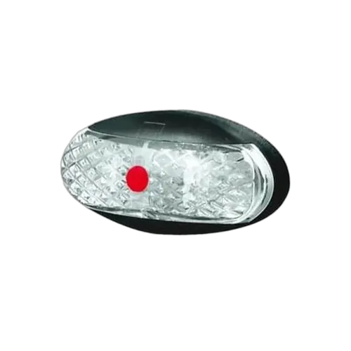 Roadvision 10-30V Oval LED Red Marker Lamp featuring a clear polycarbonate lens and black ABS base.