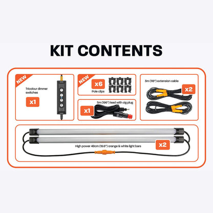 Hard Korr 2 Bar LED Camp Light Kit – Waterproof, Magnetic Mount, Tri-Colour Dimming