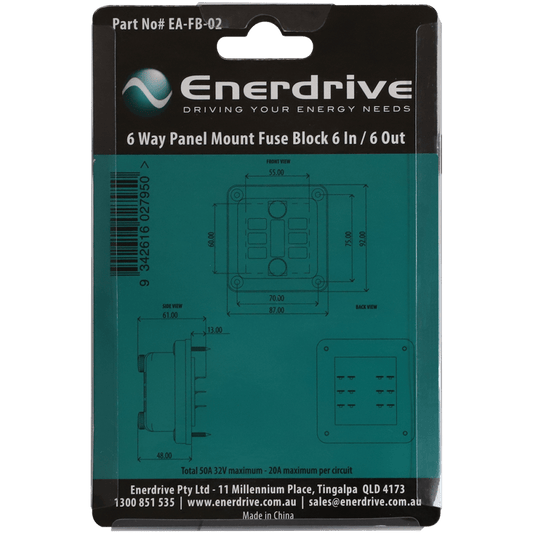 Enerdrive Fuse Block Panel Mount 6 In 6 Out with LEDs