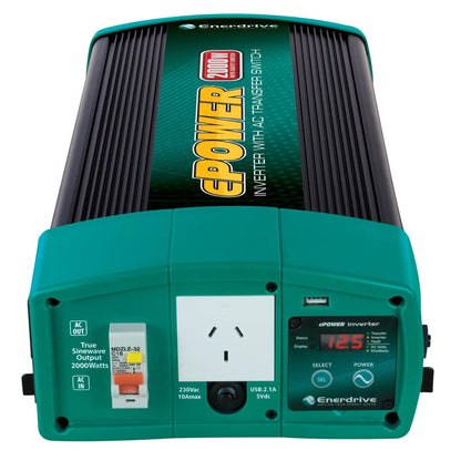 Enerdrive ePOWER 2000W 12V Pure Sine Wave Inverter with RCD & AC Transfer Switch
