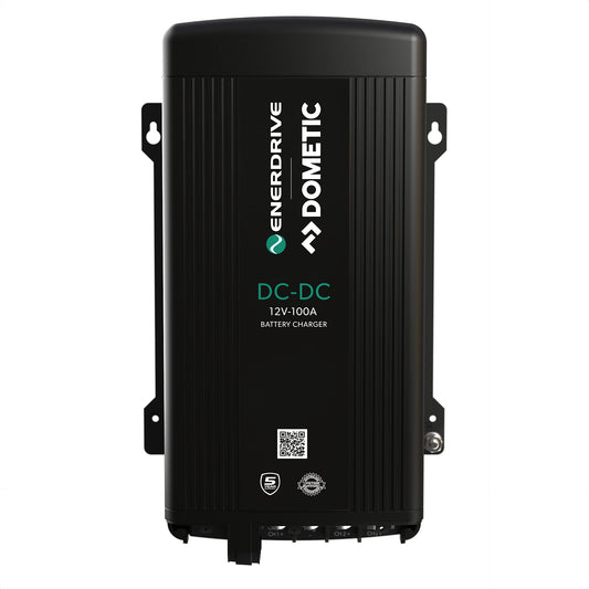 Enerdrive Dometic 12V 100A DC-DC Charger with remote LCD display for 4WD and caravan battery systems.