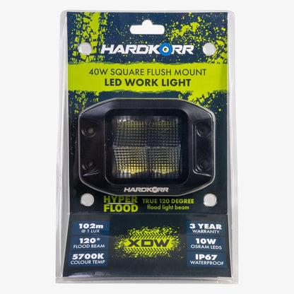 Hard Korr 40W Square Flush Mount Led Work Light 1 Lux @ 102M