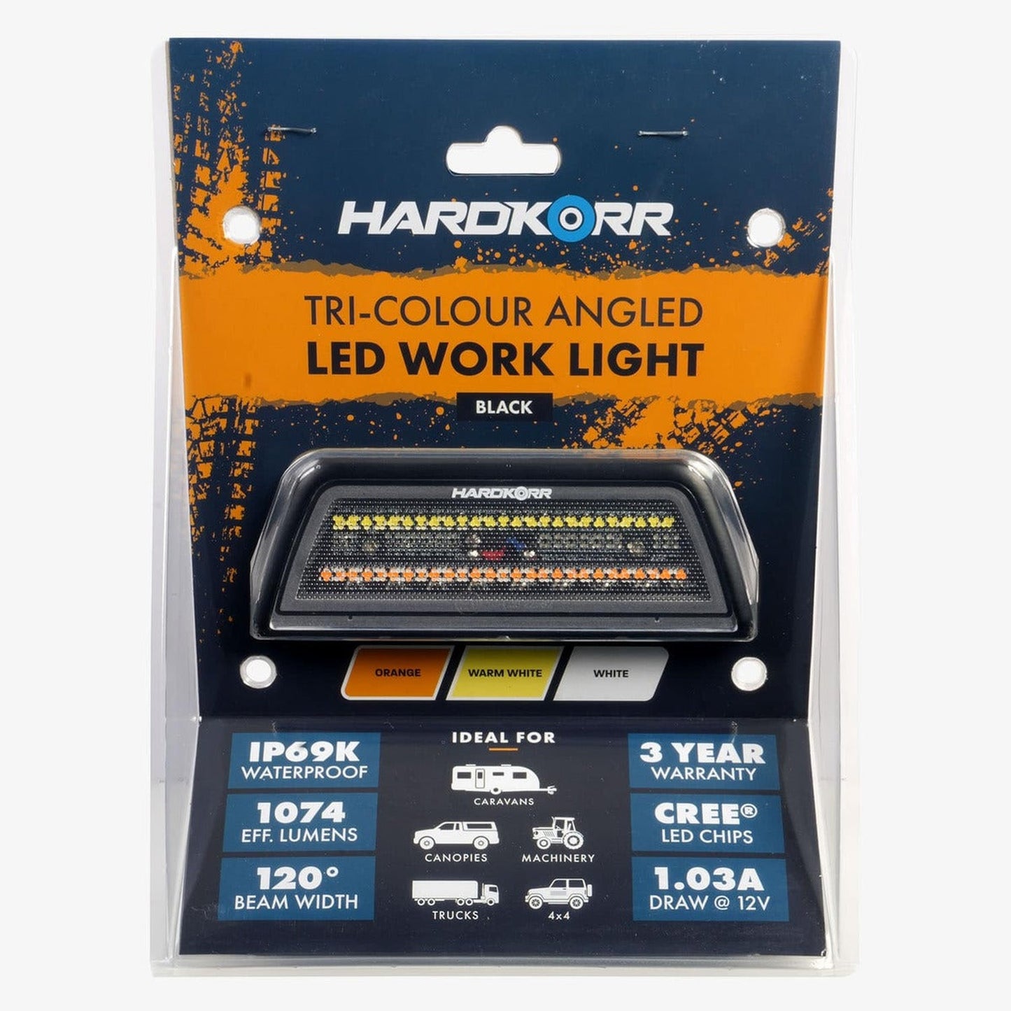 Hard Korr Tri-Colour Angled LED Work Light - WHITE