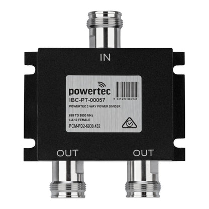 Powertec RF Power Divider 2-Way, 698 to 3800 MHz, 4.3-10 Female, Wilkinson