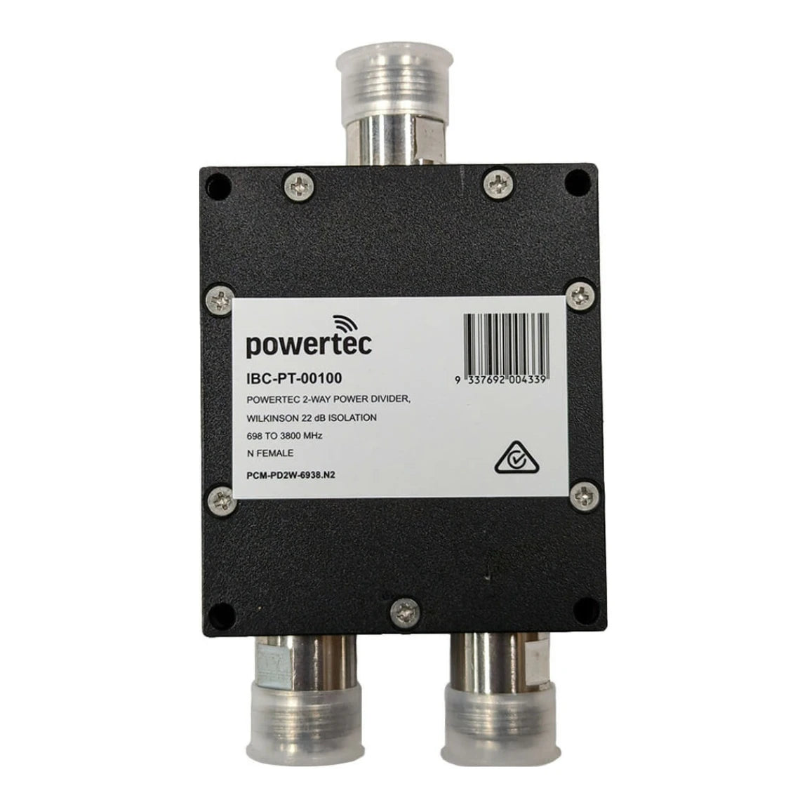 Powertec RF Power Divider 2-Way, 698 to 3800 MHz, N Female, Wilkinson, 20dB isolation