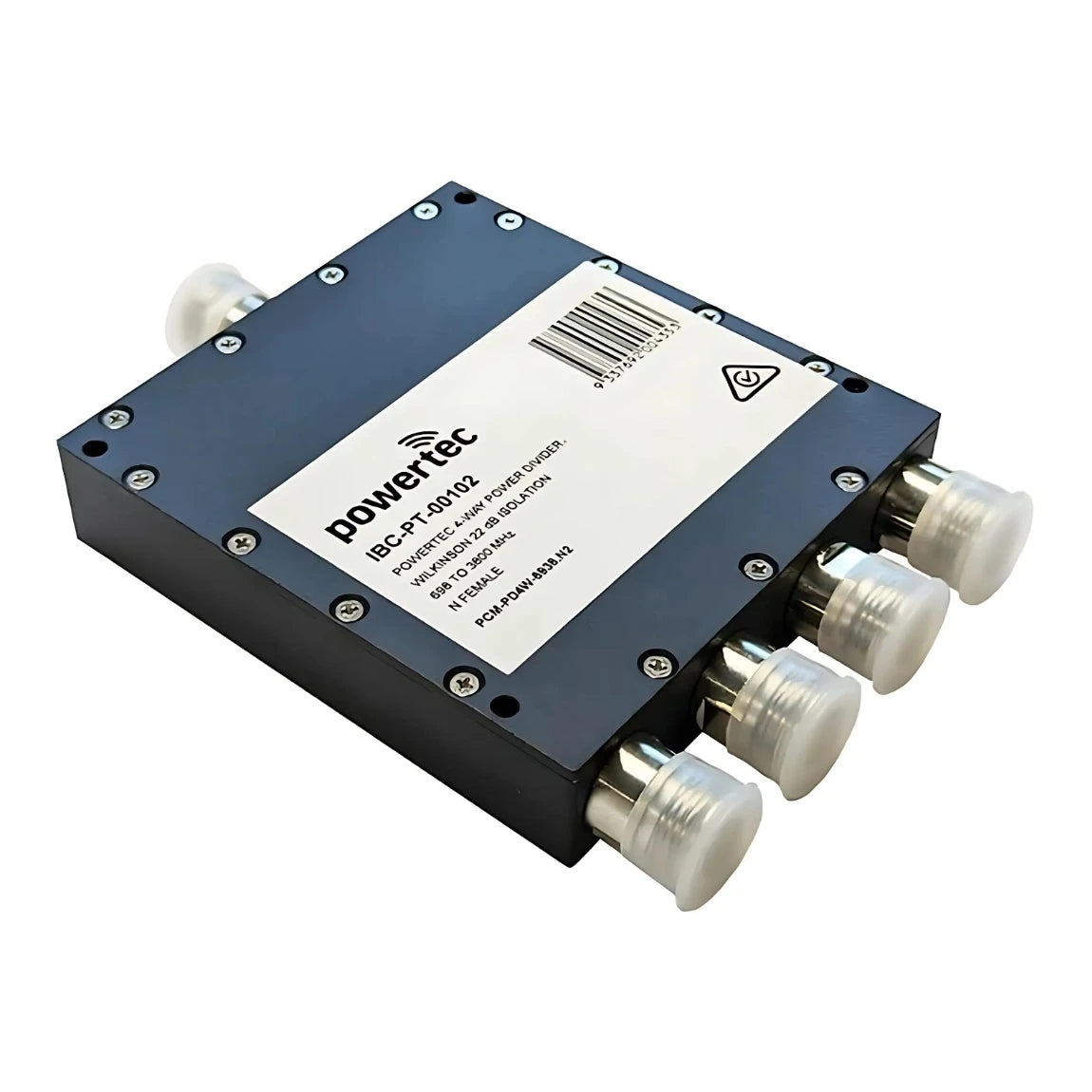 Powertec RF Power Divider 4-Way, 698 to 3800 MHz, N Female, Wilkinson, 20dB isolation