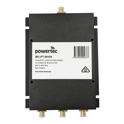 Powertec RF Power Divider 3-Way, 698 to 3800 MHz, SMA Female, Wilkinson, 18dB isolation