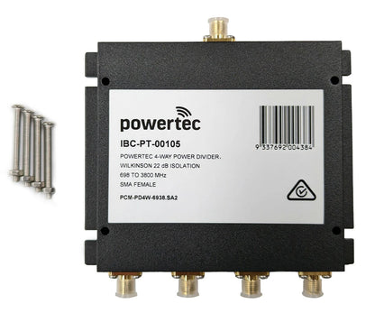 Powertec RF Power Divider 4-Way, 698-3800MHz, SMA Female, Wilkinson, 20dB isolation