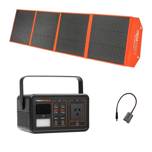 Solar Generator Kit - Itech300 Pro, 100w Solar Blanket Kit & Solar Adapter