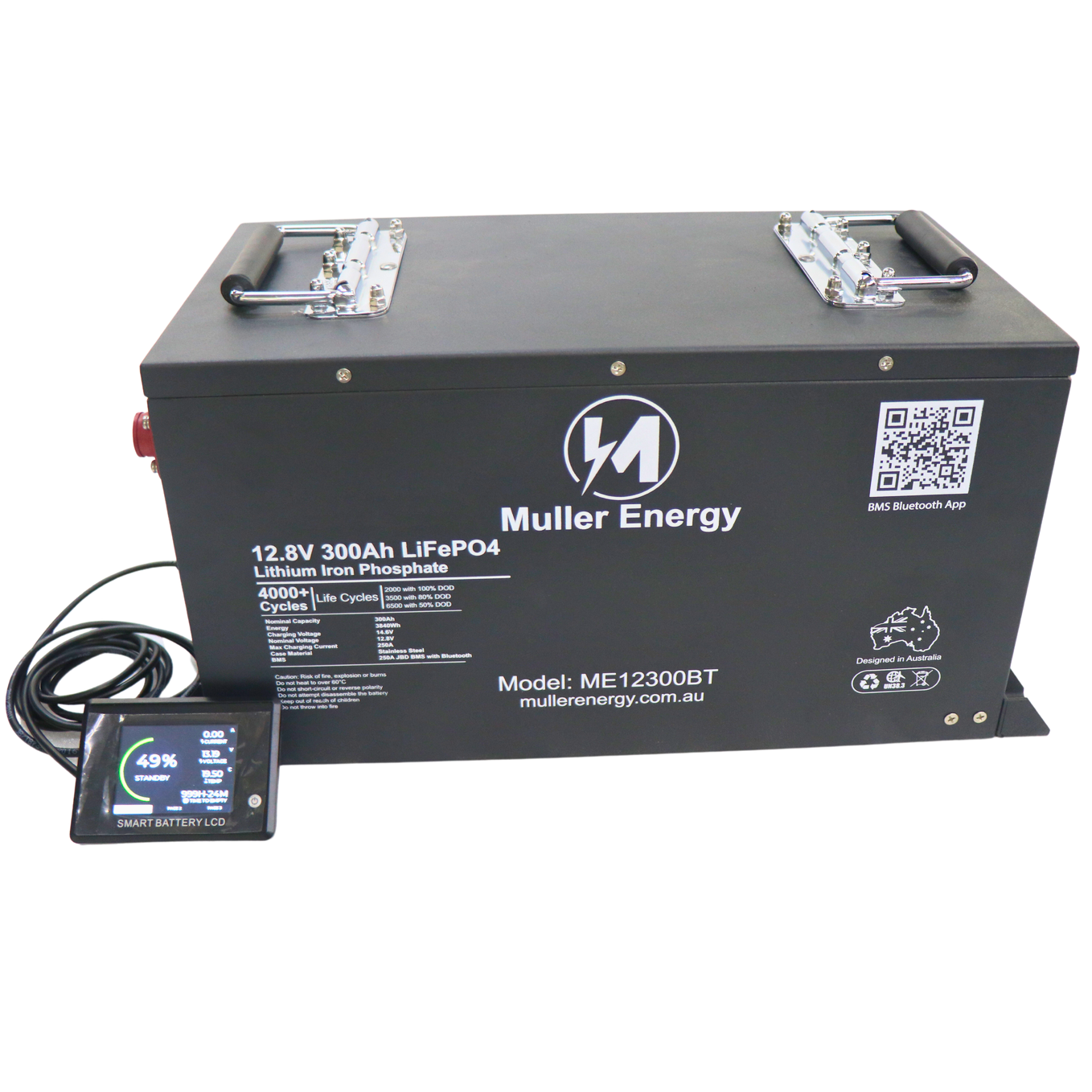Muller Energy 12V 300Ah Lithium Battery LiFePO4 with Touchscreen