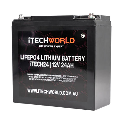 iTECH24 12V 24Ah LiFePO4 Battery for RV, Solar, Golf Buggy