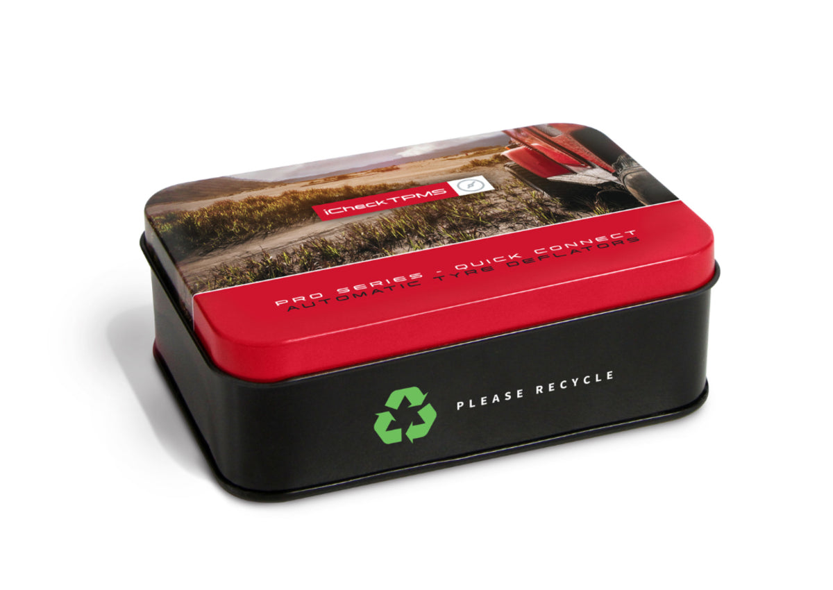 iCheckTPMS Pro Series quick connect deflators with storage tin