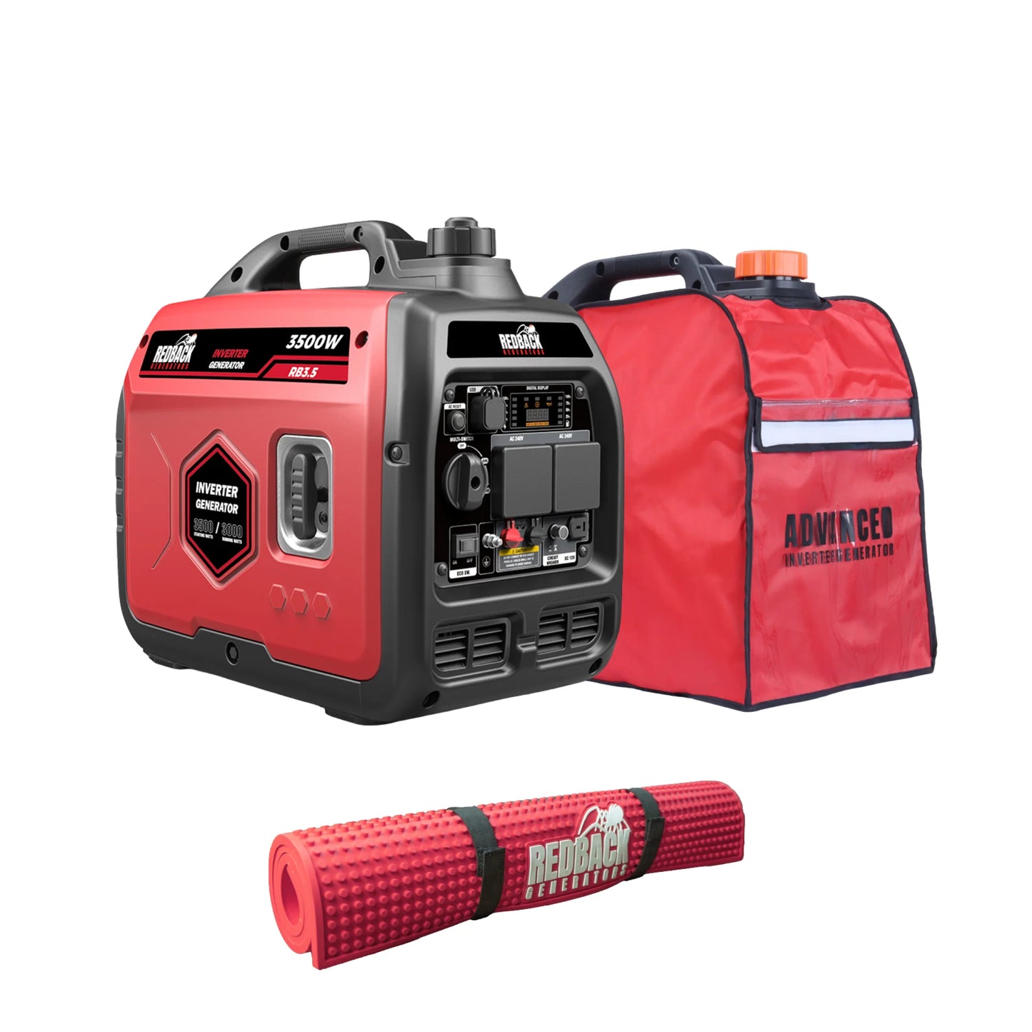 Redback RB3.5 Portable Inverter Generator 3500W 3.5KVA with Generator Mat and Generator Cover