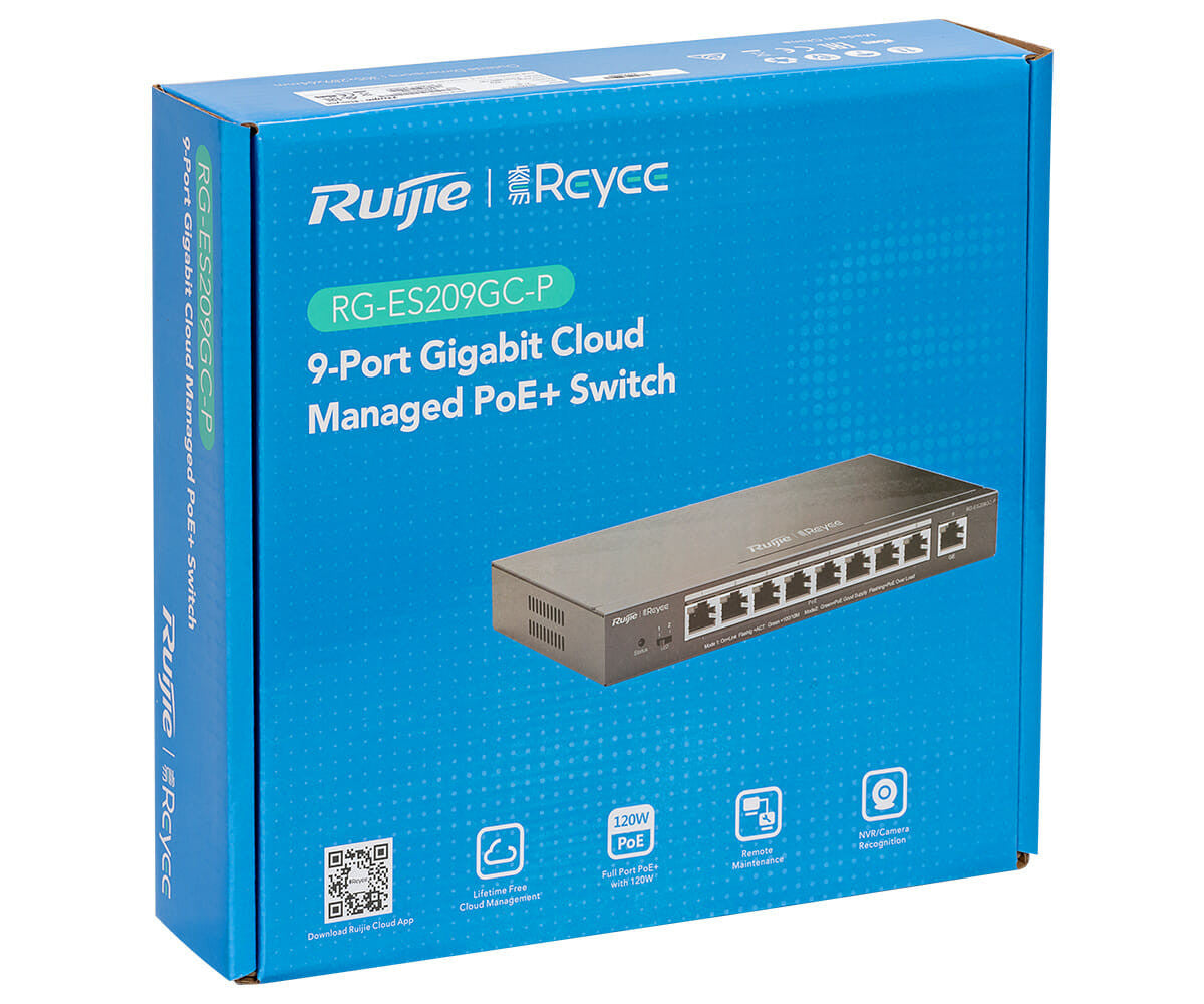 Ruijie Reyee RG-ES209GC-P 9-Port Smart Cloud Managed PoE+ Switch (8 PoE Ports, 120W Budget)