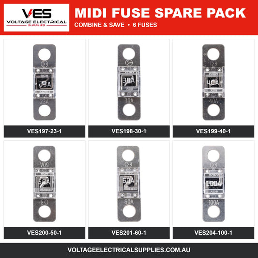 VES Midi Fuse Spare Pack – 23A, 30A, 40A, 50A, 60A, 100A