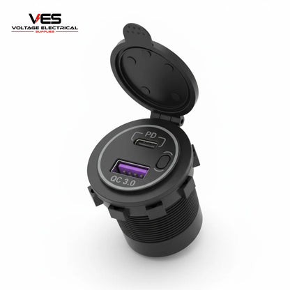 Quick Charge Socket VES Quick Charge Socket - USB-C / USB with On and Off Switch – Voltage ...