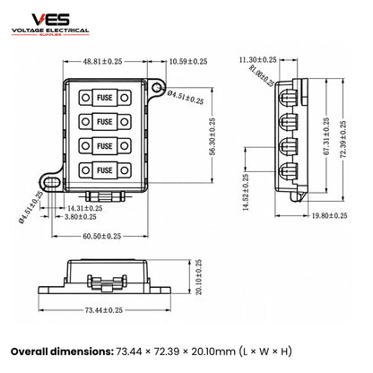 4 Way Midi Fuse M5 Studs 300AMP Combined Rated