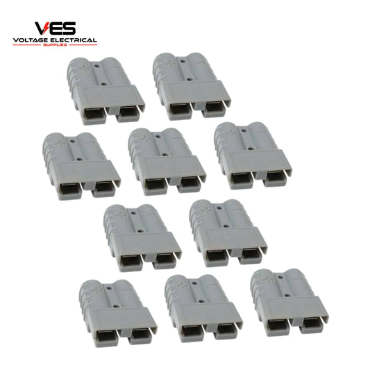Pack of 10 VES Grey 50 Amp Anderson style connector housings, plastic shells only, for 12V dual battery and 4WD setups.