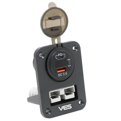 Flush Mount Single Anderson 50AMP+QC USB/USBC & Volt Meter ON/OFF