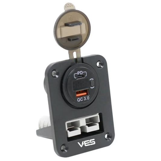 Flush Mount Single Anderson 50AMP+QC USB/USBC & Volt Meter ON/OFF