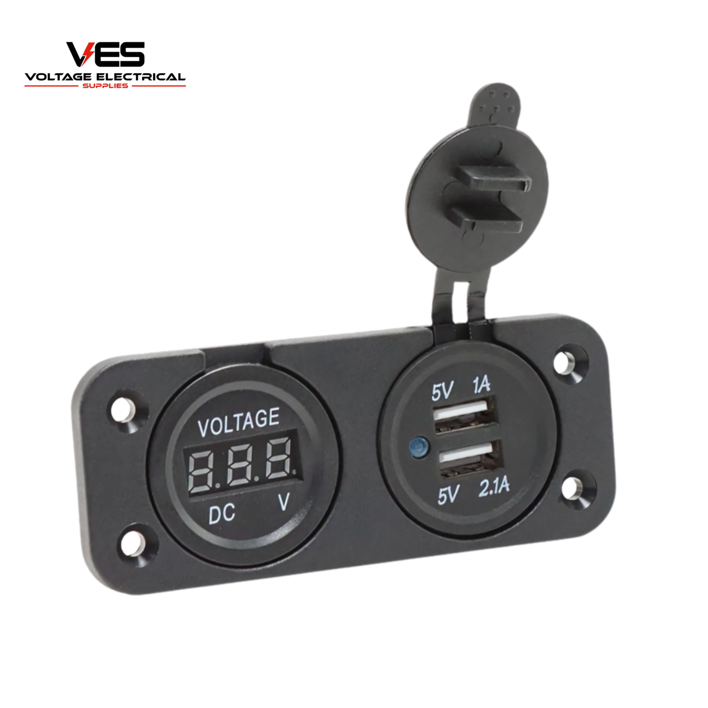 Dual USB 1amp + 2.1amp and Voltage Gauge Flush Mount Panel