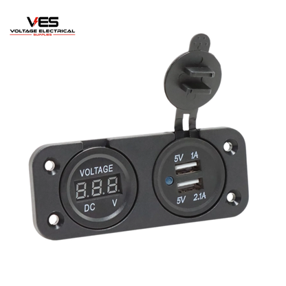Dual USB 1amp + 2.1amp and Voltage Gauge Flush Mount Panel