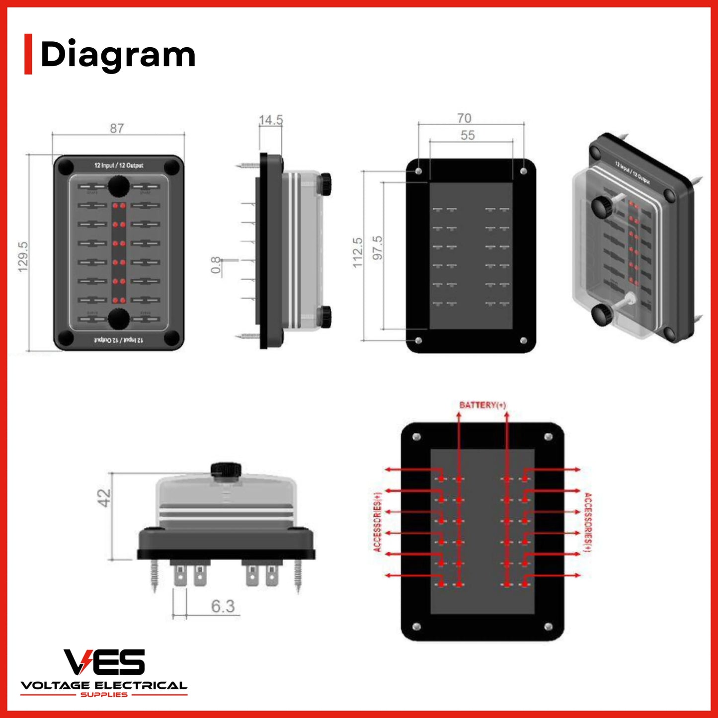 Fuse Panel 12 Input 12 Output 30AMP per Circuit