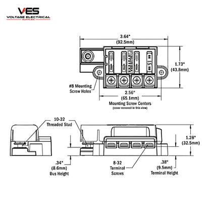 VES Fuse Panel 1 Input 4 Output, 4 Fuse - 100A Combined Rated – view 2