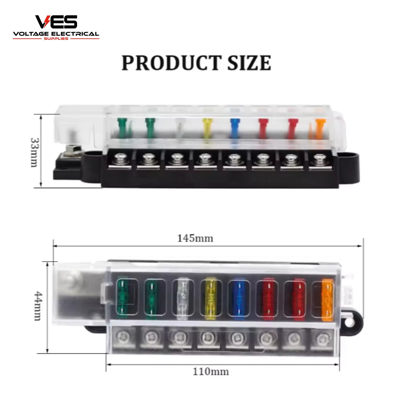 VES Fuse Panel 1 Input 8 Output, 8 Fuse - 100A Combined Rated