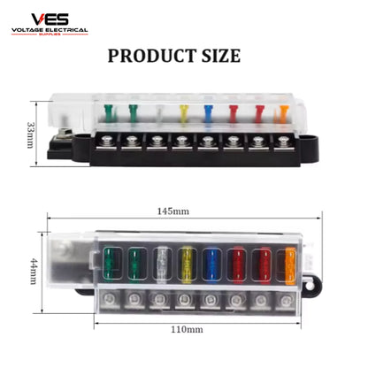 VES Fuse Panel 1 Input 8 Output, 8 Fuse - 100A Combined Rated