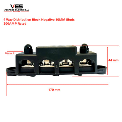 4 Way Distribution Block Negative 10MM Studs 300AMP Rated