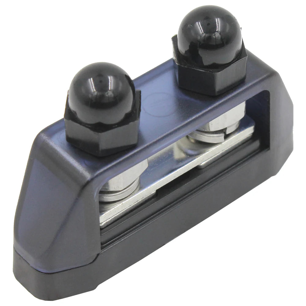 Dual Black Surface Mount Bus Bar M10 Stud - 150amp Rated @ 12V