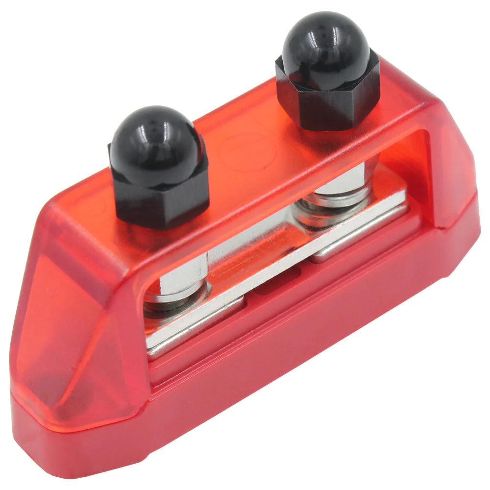 Dual Red Surface Mount Bus Bar M10 Stud - 150amp Rated @ 12V