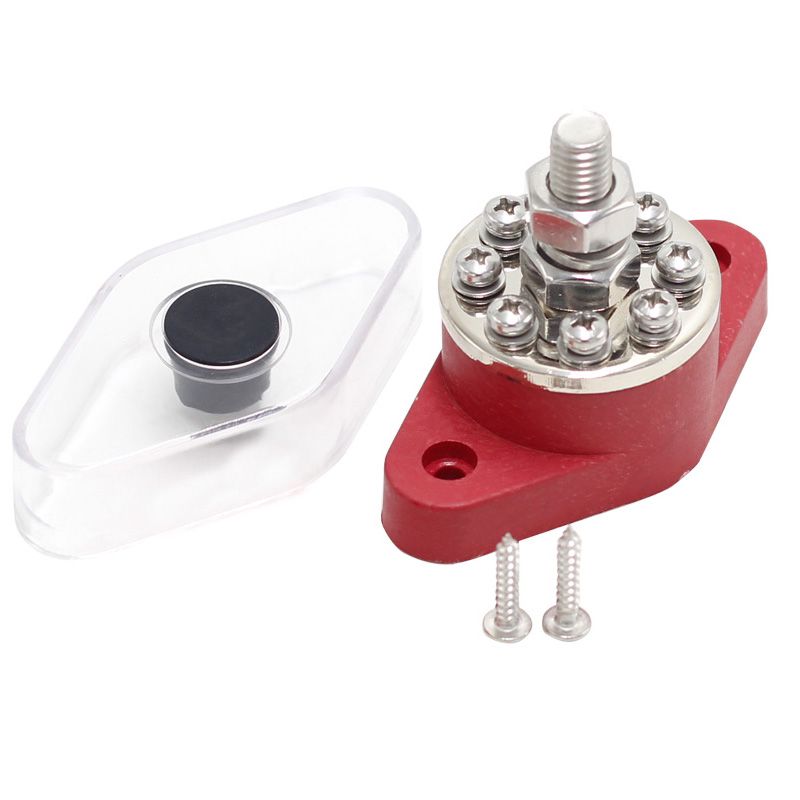 Round Bus Bar Red - M10 Single Stud - M4 Eight Stud - 150amp Rated @ 12V