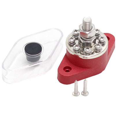Round Bus Bar Red - M10 Single Stud - M4 Eight Stud - 150amp Rated @ 12V