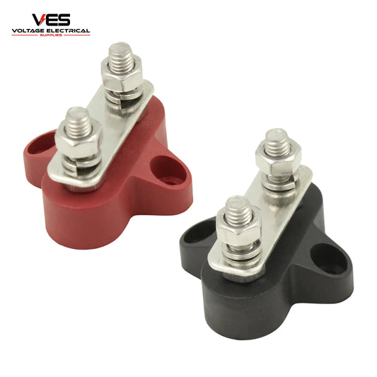 Dual Surface Mount Bus Bar Pair – Red & Black M8 Stud 100AMP Rated