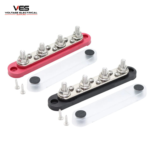Four Post Bus Bar Pair – Red & Black M8 Studs 150AMP Rated