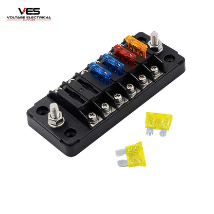 VES 6 Circuit Blade Fuse Box 12V/24V – ATO Fuse Block with Cover